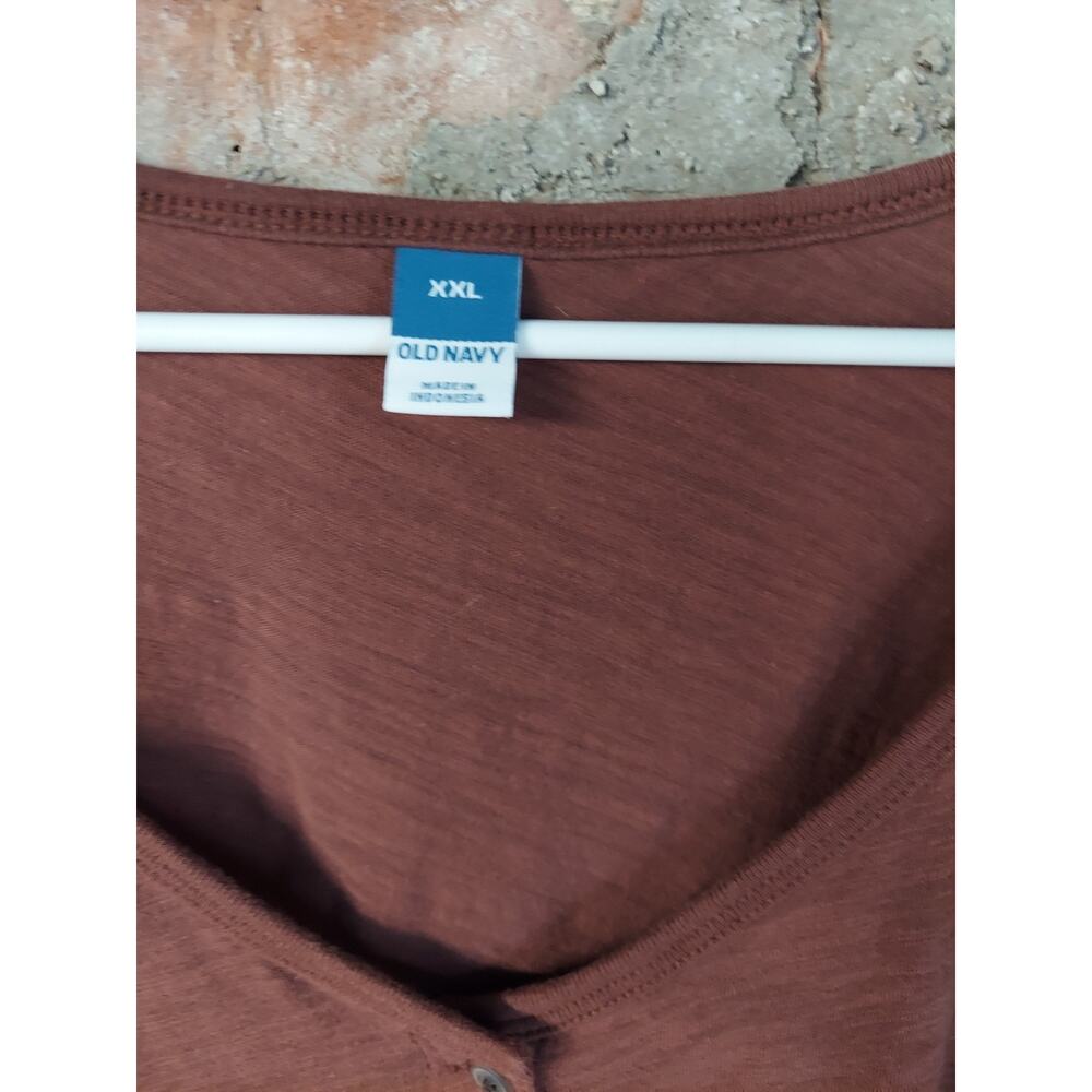 Old Navy Womens XXL Rust V Neck Short Sleeve Button Front Henley Slub Knit Top - Picture 2 of 3